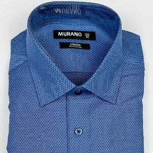 Murano Long Sleeve‎ Diamond Pattern Shirt 14-1/2, 32 Mens Blue Spread Collar NEW